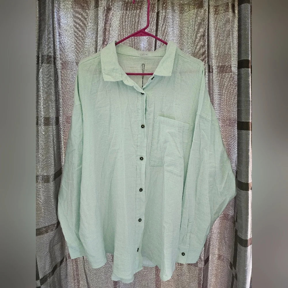 CALIA Women's Oversized 100% Cotton Cover Up, Minty Aura, Green, Size 1X, NWT - Picture 4 of 11